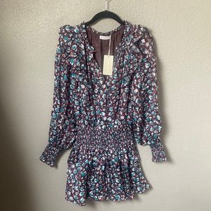 Ramy Brook Purple Blue Penelope Printed Ruffle Mini Dress Size XXS